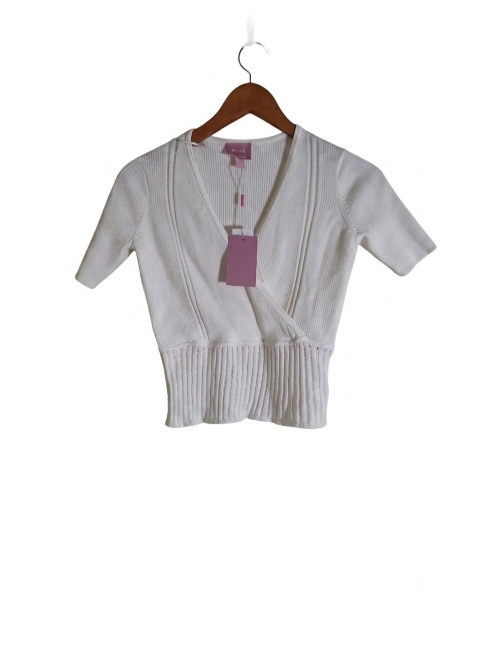 NWT Muse White Ribbed Knit Short Sleeve Top Size XS